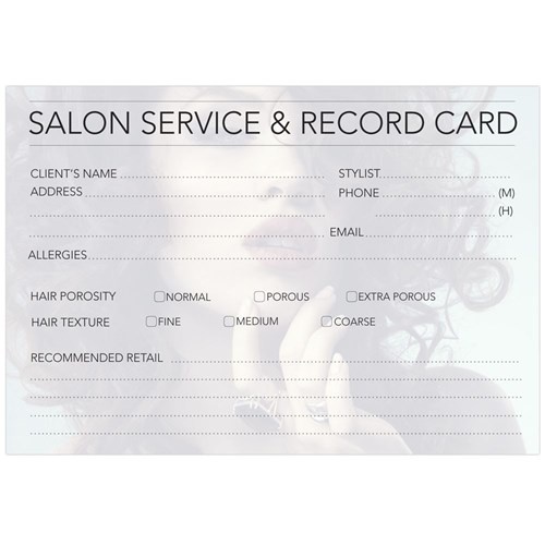 Professional Hairdressing Record Card 100pk