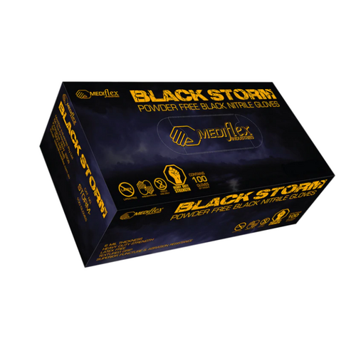 Mediflex Black Storm Powder Free Black Nitrile Gloves 100pk