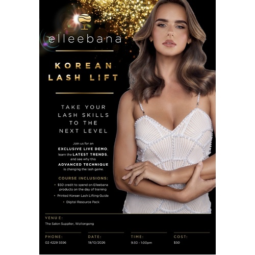 Elleebana Korean Lash Lift Face to Face In Store Training Monday 19th October 9.30am-1pm