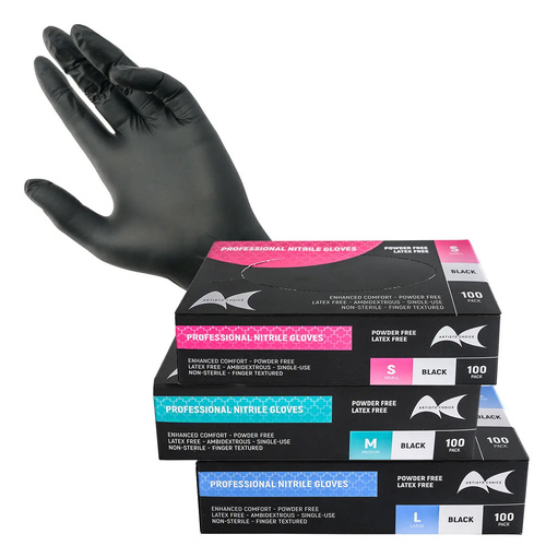 Artists Choice - Nitrile Powder & Latex Free Gloves - Black 100pk - Large
