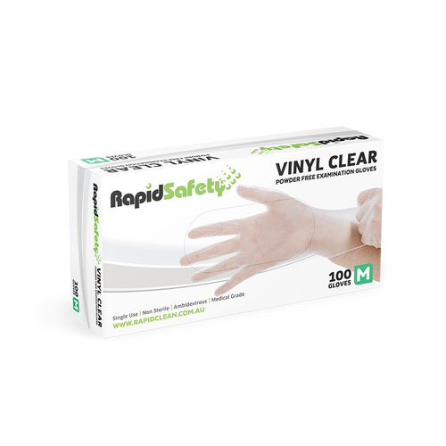 RapidSafety Vinyl Clear Powder Free Gloves Medium 100pk