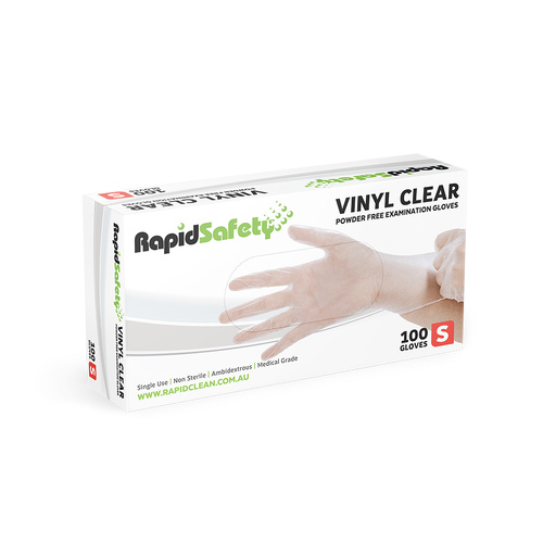 RapidSafety Vinyl Clear Powder Free Gloves Small 100pk